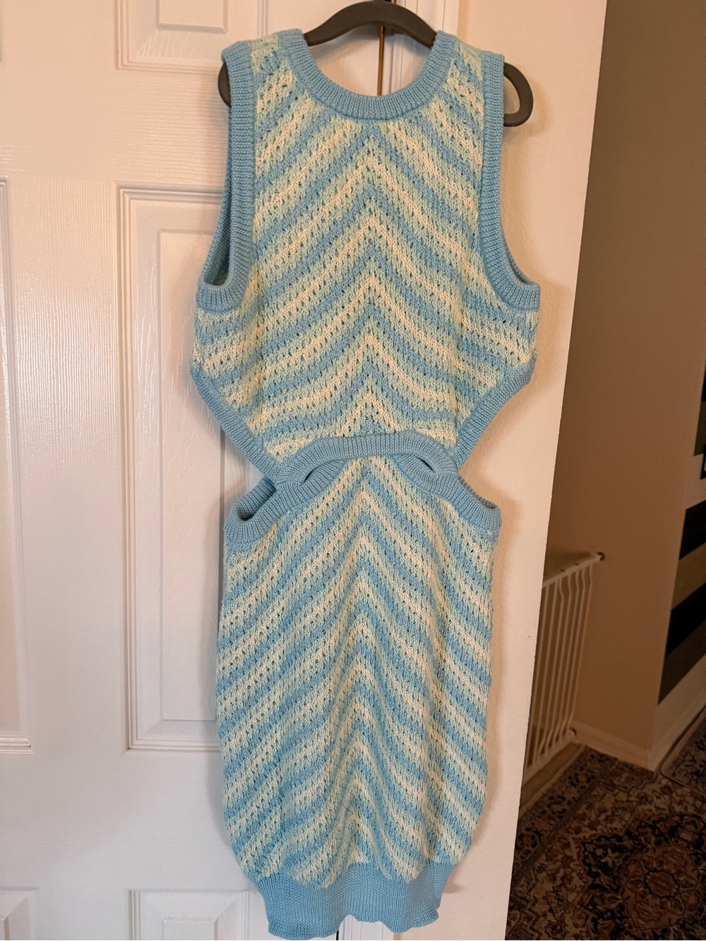 For Love And Lemons Blue and Cream Chevron Knit Mini Dress - Picture 2 of 3